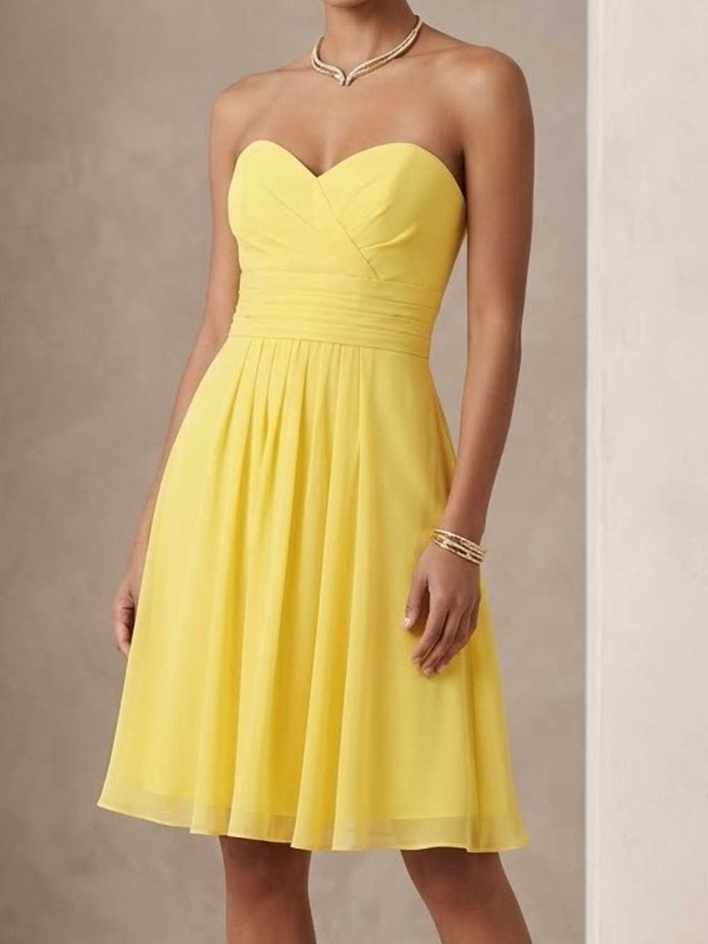 After Six Yellow Strapless Sweetheart Pleated Chiffon Formal Dress 6654 SP